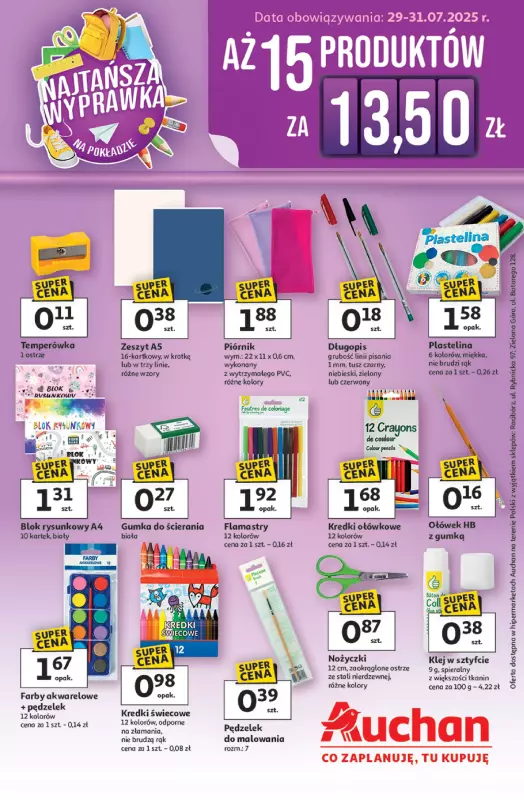 Auchan - gazetka promocyjna Gazetka NAJTAŃSZA Wyprawka Szkolna Hipermarket Auchan  