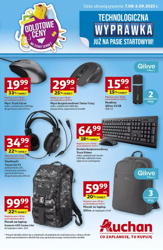 Auchan - gazetka promocyjna Technologiczna wyprawka szkolna Hipermarket  