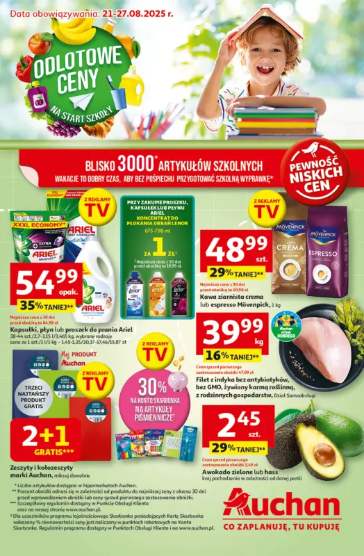 Auchan - gazetka promocyjna Gazetka Odlotowe ceny na start szkoły Hipermarket Auchan od czwartku 21.08 do środy 27.08