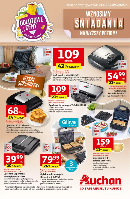 Auchan - gazetka promocyjna Gazetka Wznosimy śniadania na wyższy poziom Hipermarket Auchan od czwartku 21.08 do środy 03.09