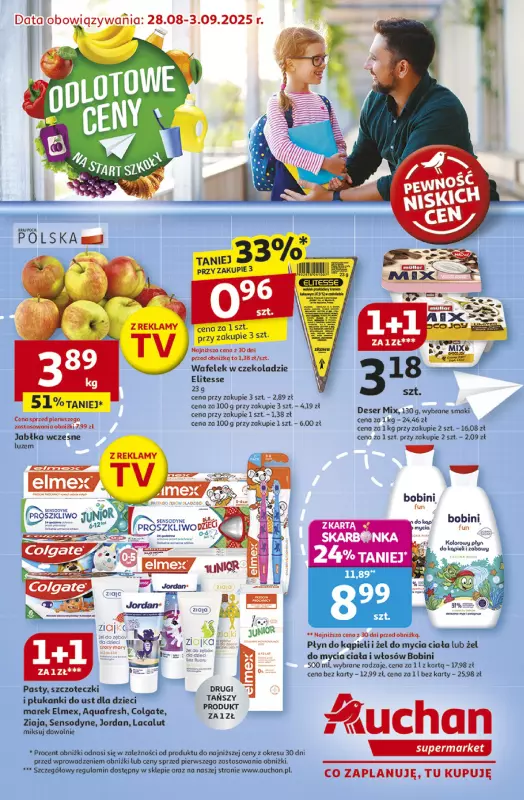 Auchan - gazetka promocyjna Gazetka Odlotowe ceny na start szkoły Supermarket Auchan od czwartku 28.08 do środy 03.09