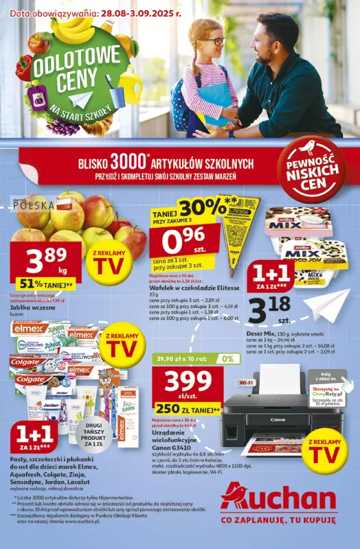 Auchan - gazetka promocyjna Gazetka Odlotowe ceny na start szkoły Hipermarket Auchan od czwartku 28.08 do środy 03.09