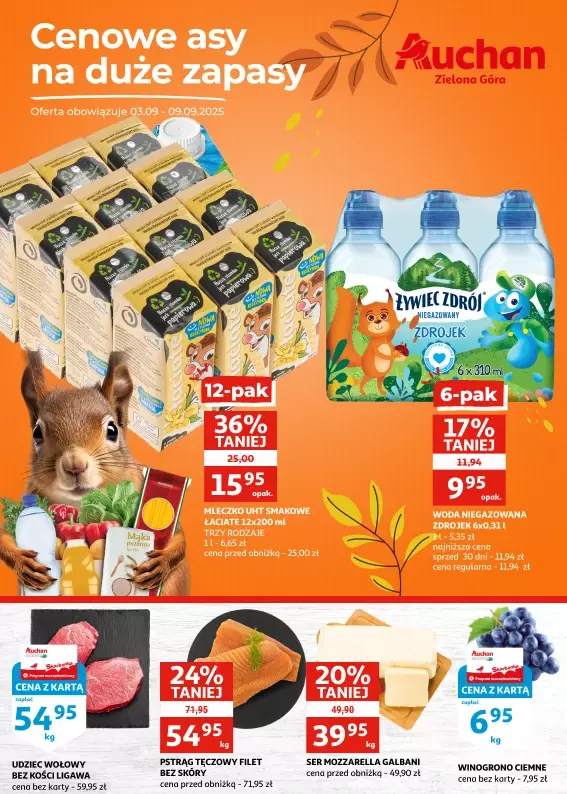 Auchan - gazetka promocyjna Gazetka Zielona Góra I Cenowe asy na duże zapasy od środy 03.09 do wtorku 09.09