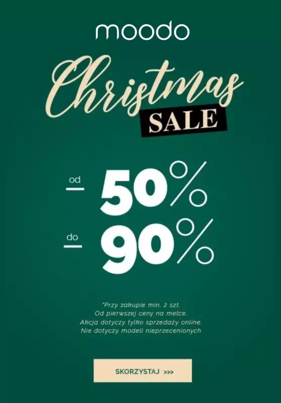 Moodo - gazetka promocyjna od -50% do -90% Christmas sale od środy 06.12 do niedzieli 10.12