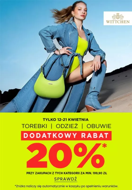 Wittchen - gazetka promocyjna Dodatkowe -20% na torebki, obuwie i odzież od piątku 12.04 do niedzieli 21.04
