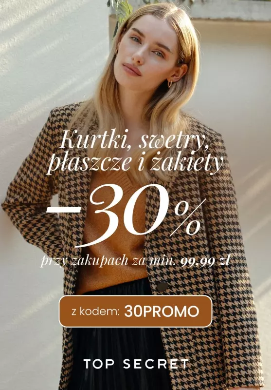 Top Secret - gazetka promocyjna -30% na kurtki, swetry, płaszcze i żakiety od wtorku 12.11 