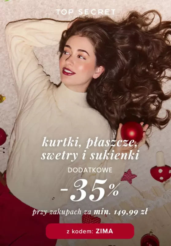 Top Secret - gazetka promocyjna EXTRA -35% na kurtki, płaszcze, swetry i sukienki od poniedziałku 09.12 