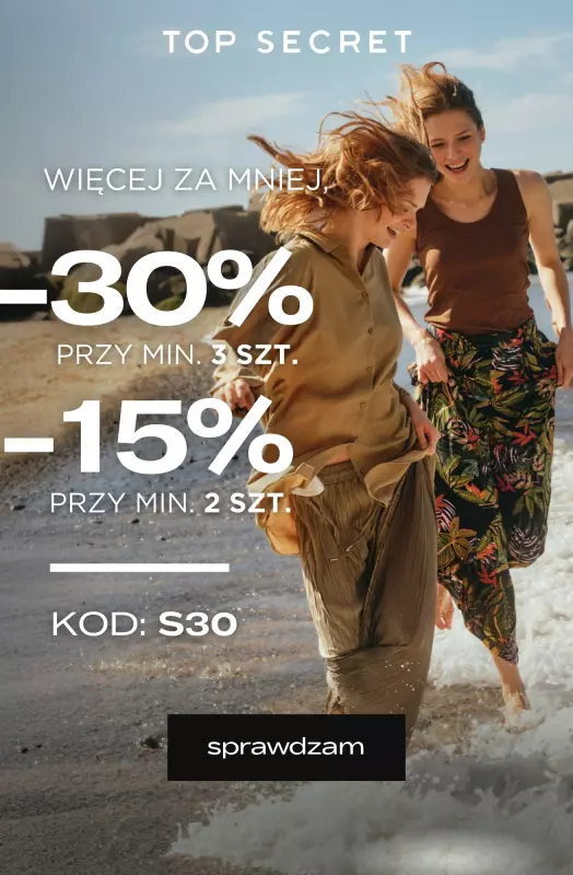 Top Secret - gazetka promocyjna Dodatkowe -30% na SALE przy zakupie min. 3 sztuk od piątku 22.08 do niedzieli 24.08