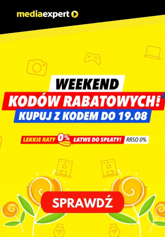 Media Expert - gazetka promocyjna Weekend kodów rabatowych! od piątku 16.08 do poniedziałku 19.08