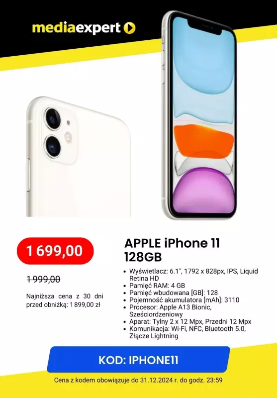 Media Expert - gazetka promocyjna iPhone 11 już od 1399 zł od piątku 20.12 do wtorku 31.12 - strona 4