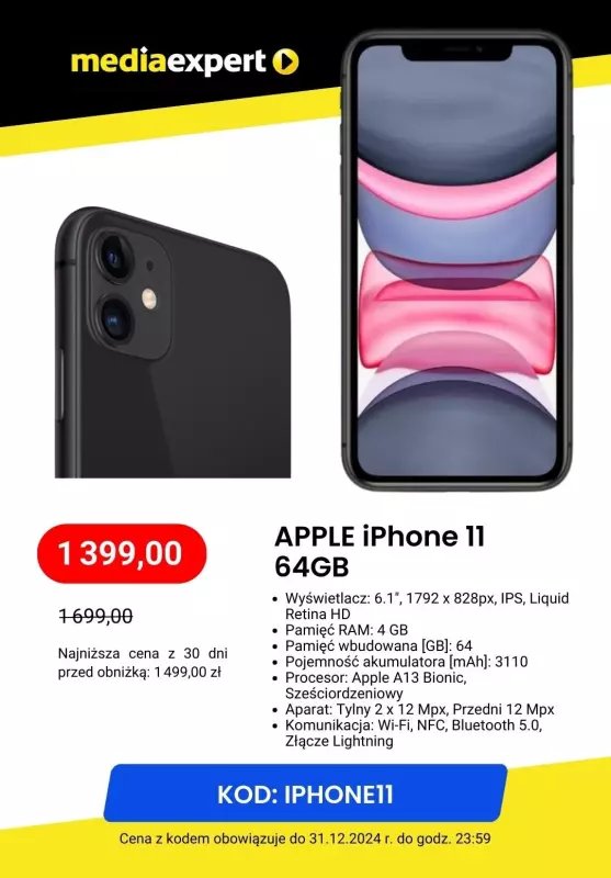 Media Expert - gazetka promocyjna iPhone 11 już od 1399 zł od piątku 20.12 do wtorku 31.12 - strona 3