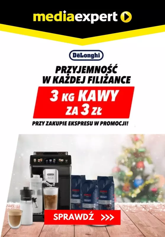 Media Expert - gazetka promocyjna 3 zł za 3 kg kawy przy zakupie ekspresu DELONGHI od wtorku 24.12 do piątku 31.01