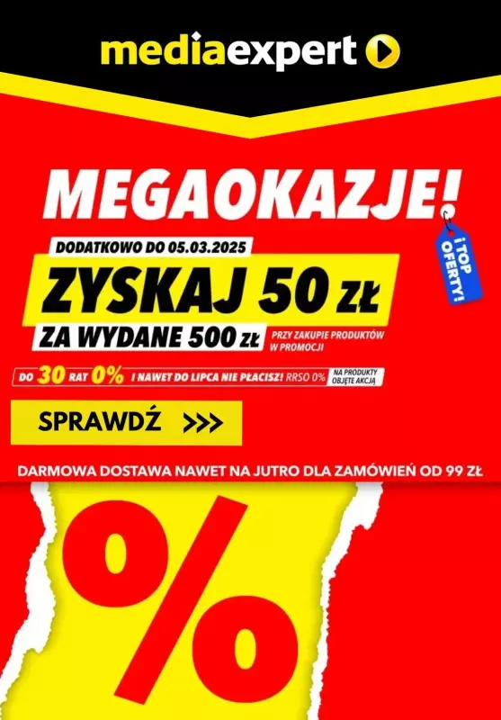 Media Expert - gazetka promocyjna Megaokazje i zyskaj 50 zł za wydane 500 zł od czwartku 27.02 do środy 05.03