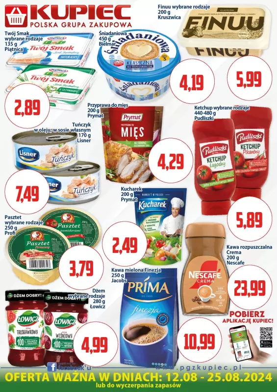 Kupiec - gazetka promocyjna Oferta plakatowa od poniedziałku 12.08 do niedzieli 25.08