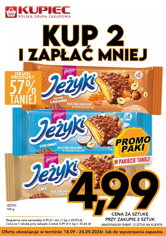 Kupiec - gazetka promocyjna Promopaki od środy 18.09 do wtorku 24.09