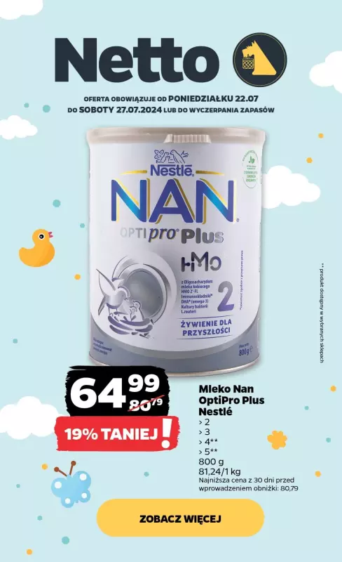 Netto - gazetka promocyjna Oferta na mleko NAN od poniedziałku 22.07 do soboty 27.07