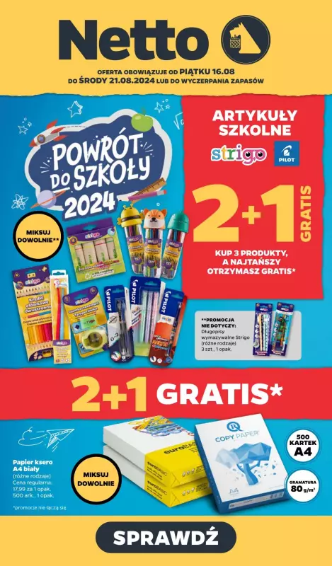 Netto - gazetka promocyjna Ulotka Powrót do szkoły od piątku 16.08 do niedzieli 18.08