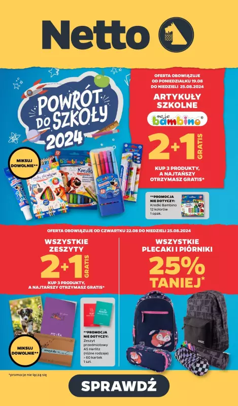 Netto - gazetka promocyjna Ulotka Powrót do szkoły od czwartku 22.08 do niedzieli 25.08