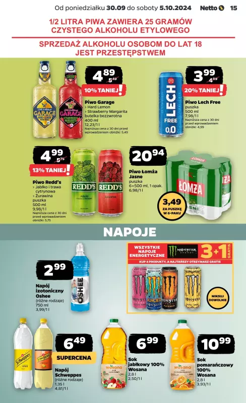 Netto - gazetka promocyjna Gazetka Spożywcza od poniedziałku 30.09 do soboty 05.10 - strona 15