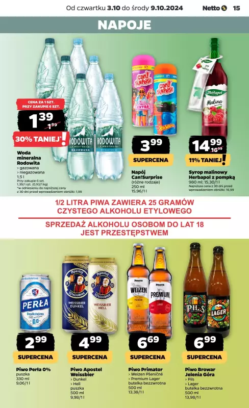 Netto - gazetka promocyjna Gazetka Spożywcza od czwartku od czwartku 03.10 do środy 09.10 - strona 15