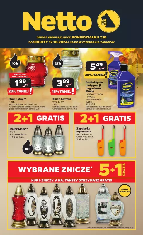 Netto - gazetka promocyjna Wybrane znicze 5+1 gratis! od poniedziałku 07.10 do soboty 12.10