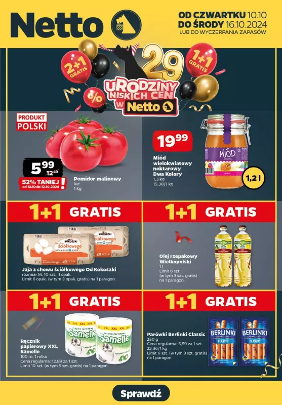 Netto - gazetka promocyjna 29 urodziny niskich cen w Netto! od czwartku 10.10 do soboty 12.10