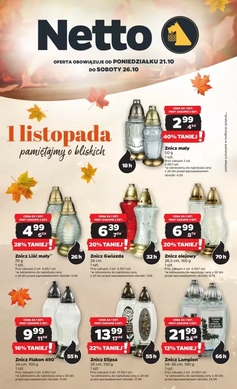 Netto - gazetka promocyjna Znicze i chryzantemy w super cenach! od piątku 25.10 do soboty 26.10