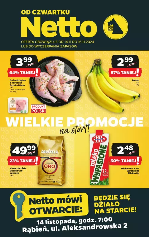 Netto - gazetka promocyjna Rabień WIELKIE OTWARCIE 14.11 od czwartku 14.11 do soboty 16.11