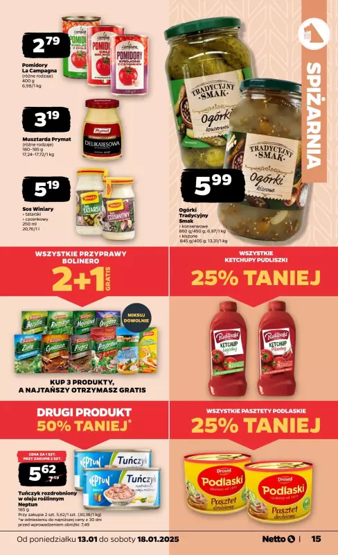 Netto - gazetka promocyjna Gazetka Spożywcza od poniedziałku 13.01 do soboty 18.01 - strona 15