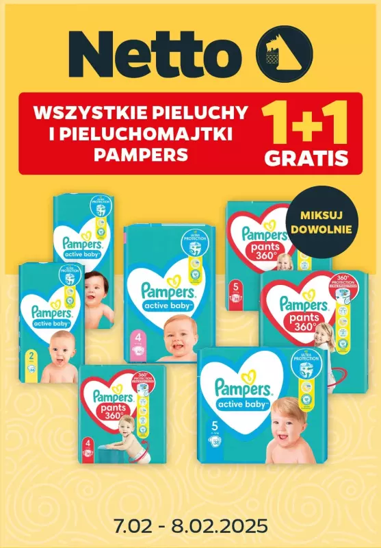 Netto - gazetka promocyjna Pampers 1+1 Gratis od piątku 07.02 do soboty 08.02