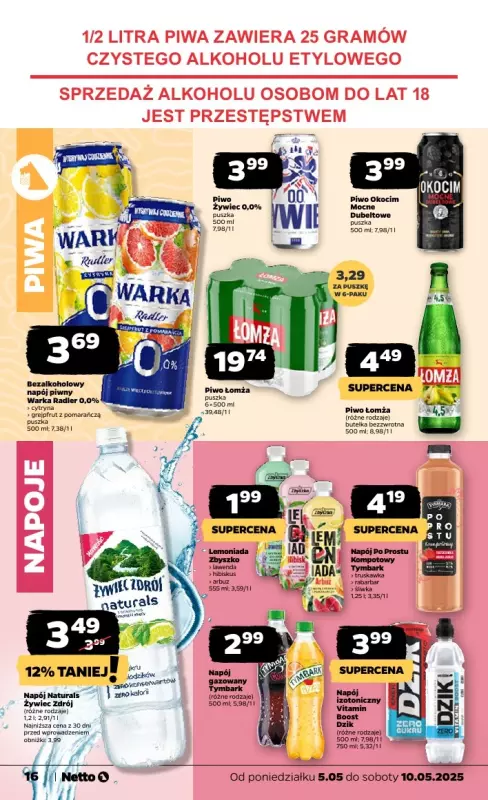 Netto - gazetka promocyjna Gazetka Spożywcza od poniedziałku 05.05 do soboty 10.05 - strona 16