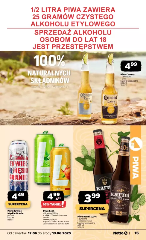 Netto - gazetka promocyjna Gazetka Spożywcza od czwartku 12.06 do środy 18.06 - strona 15