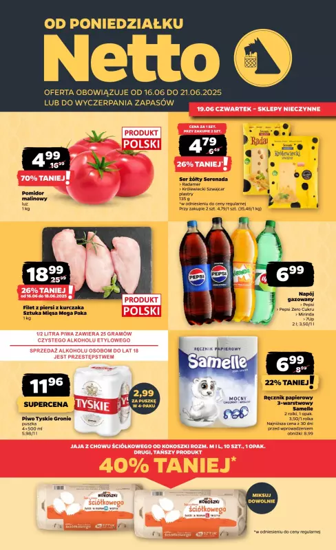 Netto - gazetka promocyjna Gazetka Spożywcza od poniedziałku 16.06 do soboty 21.06
