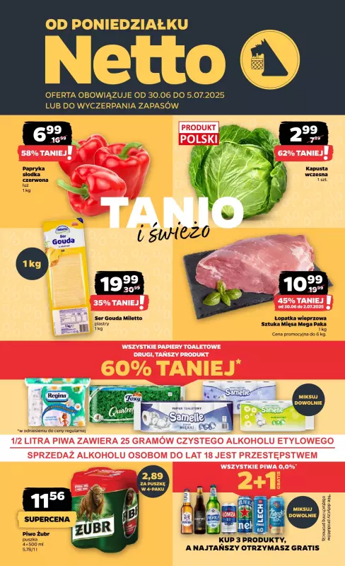 Netto - gazetka promocyjna Gazetka Spożywcza od poniedziałku 30.06 do soboty 05.07