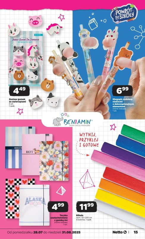 Netto - gazetka promocyjna Katalog Powrót do szkoły od poniedziałku 28.07 do niedzieli 31.08 - strona 15