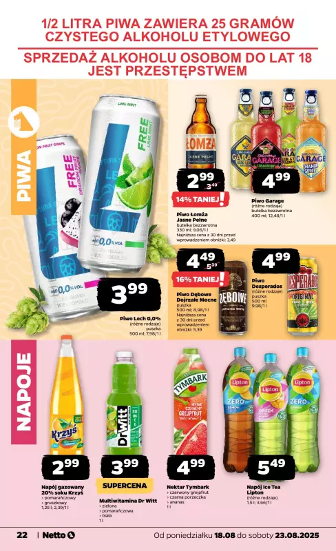 Netto - gazetka promocyjna Gazetka Spożywcza od poniedziałku 18.08 do soboty 23.08 - strona 22