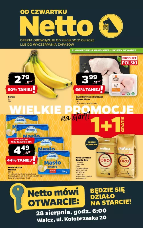 Netto - gazetka promocyjna Wałcz, ul. Kołobrzeska 20 - otwarcie już w CZWARTEK 28.08 od czwartku 28.08 do niedzieli 31.08
