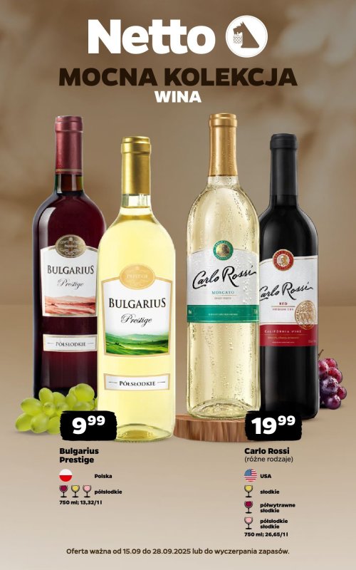 Netto - gazetka promocyjna Mocna Kolekcja - Wina  do niedzieli 28.09