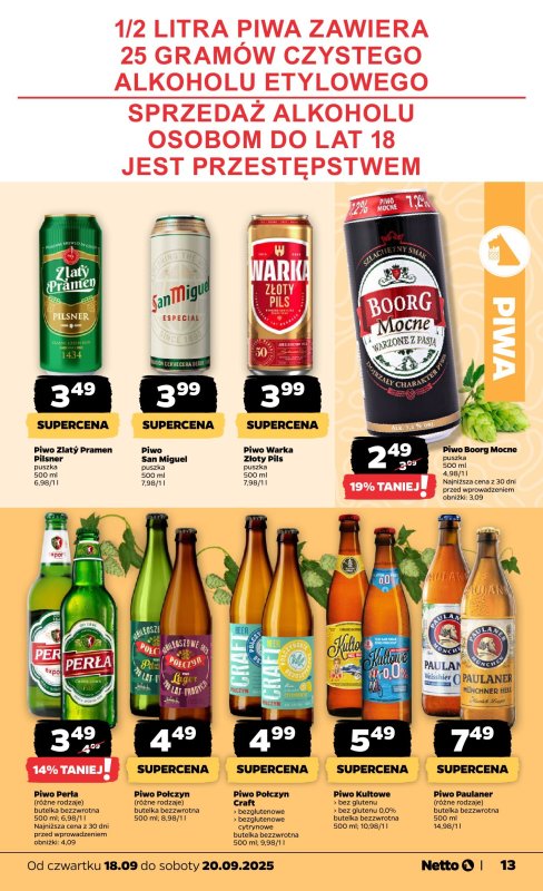 Netto - gazetka promocyjna Gazetka Spożywcza od czwartku 18.09 do soboty 20.09 - strona 13