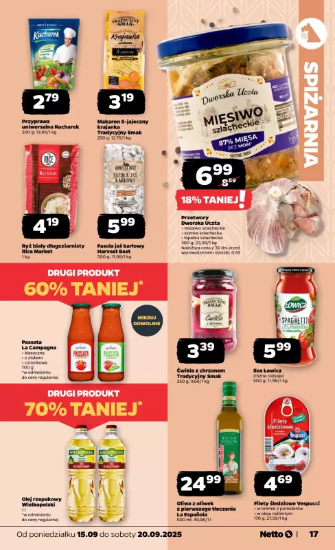 Netto - gazetka promocyjna Gazetka Spożywcza od poniedziałku 15.09 do soboty 20.09 - strona 17