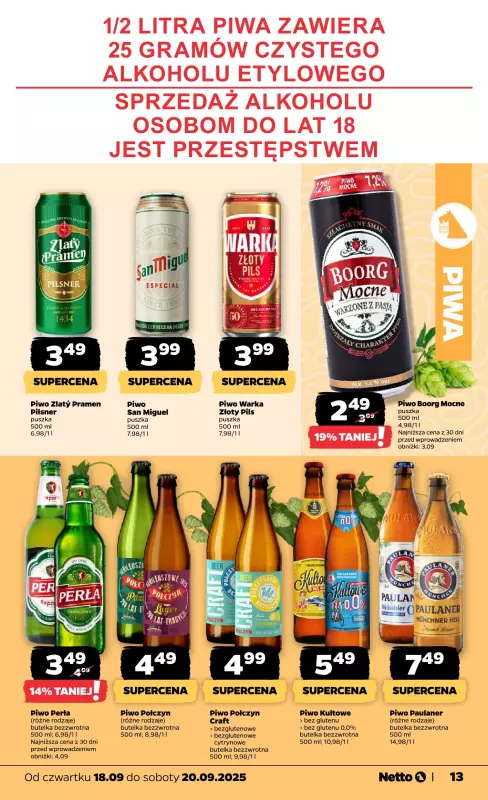 Netto - gazetka promocyjna Gazetka Spożywcza od czwartku 18.09 do soboty 20.09 - strona 13