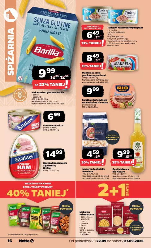 Netto - gazetka promocyjna Gazetka Spożywcza od poniedziałku 22.09 do soboty 27.09 - strona 16