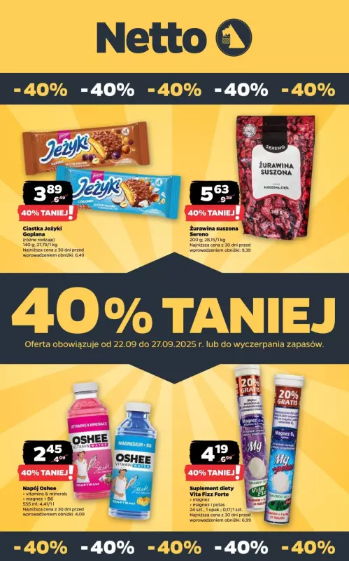 Netto - gazetka promocyjna 40% Taniej! od czwartku 25.09 do soboty 27.09