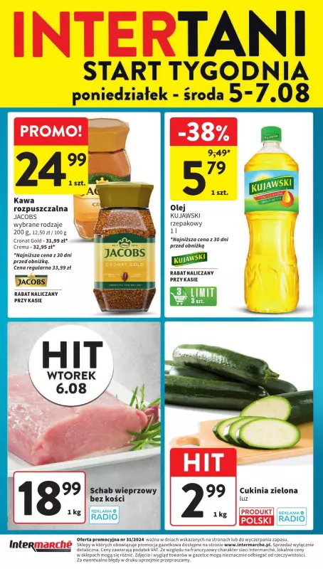 Intermarche - gazetka promocyjna Intertani start tygodnia od poniedziałku 05.08 do środy 07.08