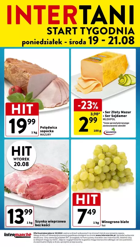 Intermarche - gazetka promocyjna Intertani start tygodnia od poniedziałku 19.08 do środy 21.08