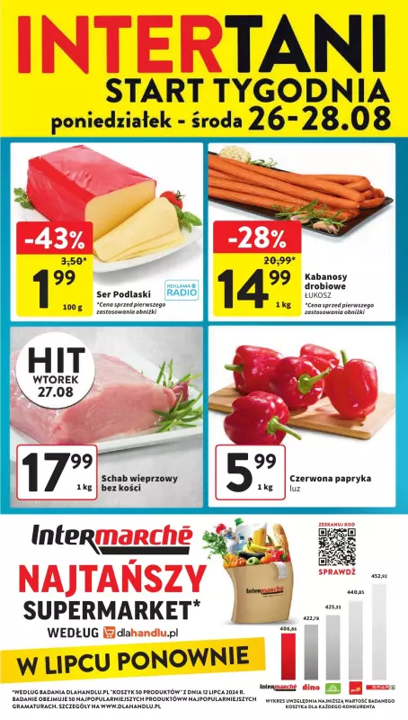 Intermarche - gazetka promocyjna Intertani start tygodnia od poniedziałku 26.08 do środy 28.08