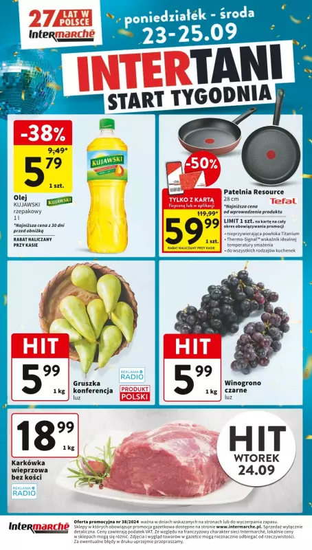 Intermarche - gazetka promocyjna Intertani start tygodnia od poniedziałku 23.09 do środy 25.09