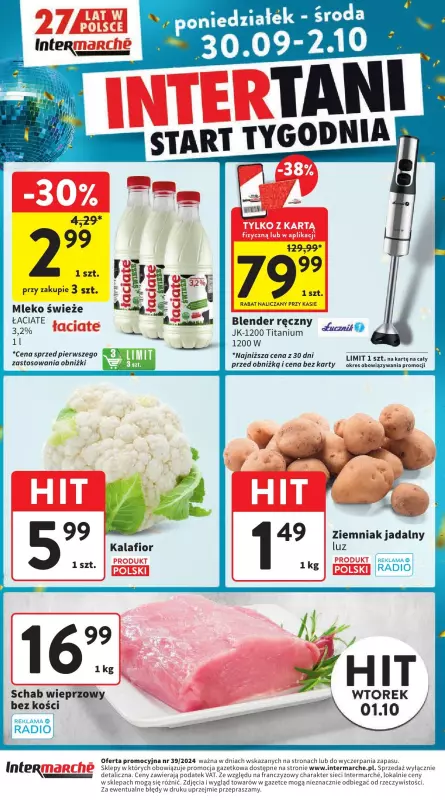 Intermarche - gazetka promocyjna Intertani start tygodnia od poniedziałku 30.09 do środy 02.10