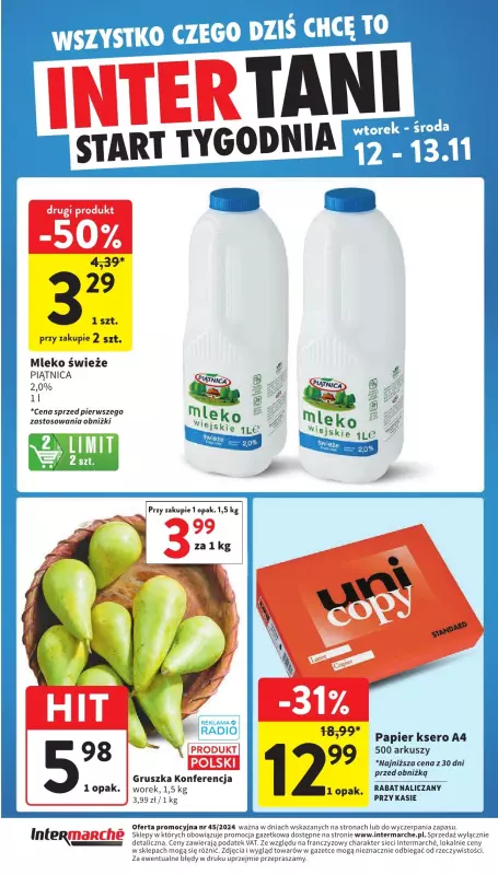 Intermarche - gazetka promocyjna Intertani start tygodnia od wtorku 12.11 do środy 13.11