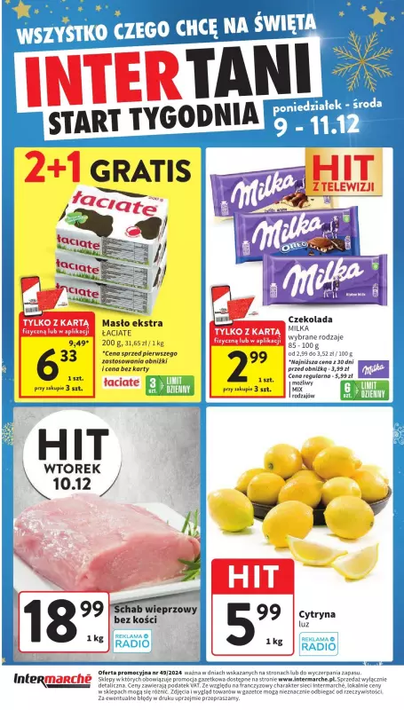 Intermarche - gazetka promocyjna Intertani start tygodnia od poniedziałku 09.12 do środy 11.12